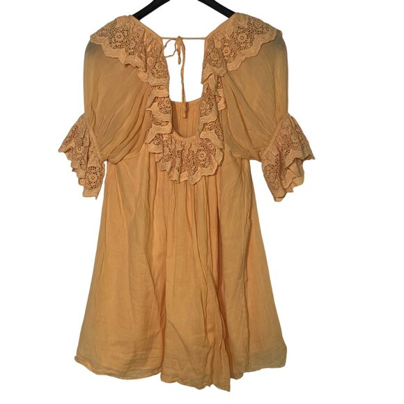 Tularosa Revolve Crawford Mini Dress Orange Sz XS Gauzy Eyelet Crochet - Picture 4 of 11